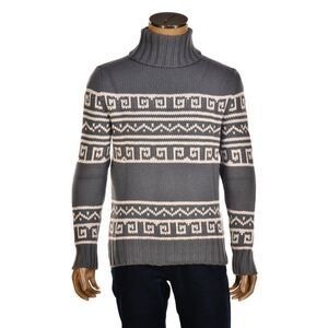 Manrico Cashmere Tribal Pattered Turtleneck Thick Knit Sweater